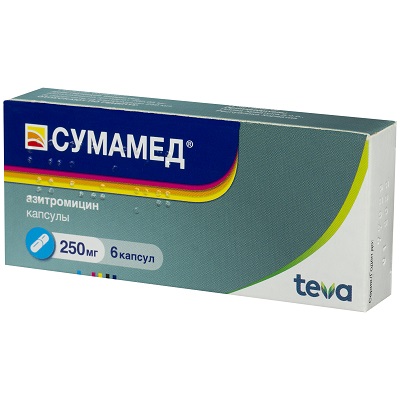 Сумамед капс.250мг №6 (Азитромицин) антибиотик Рх