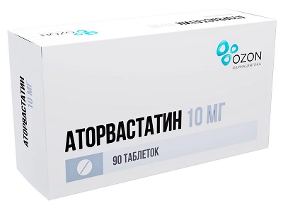 Аторвастатин таб. 10мг №90 при атеросклерозе Рх (Озон)