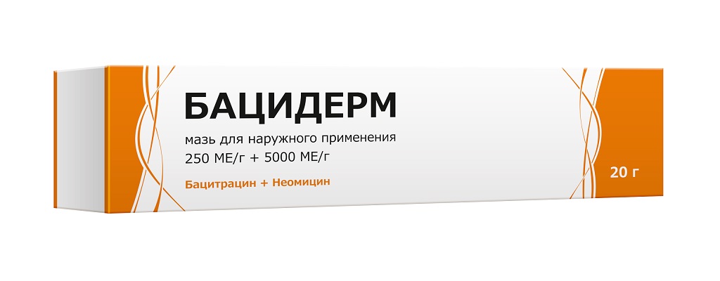 Бацидерм (Бацитрацин+Неомицин) дерматолог. мазь 20г антибактериальная