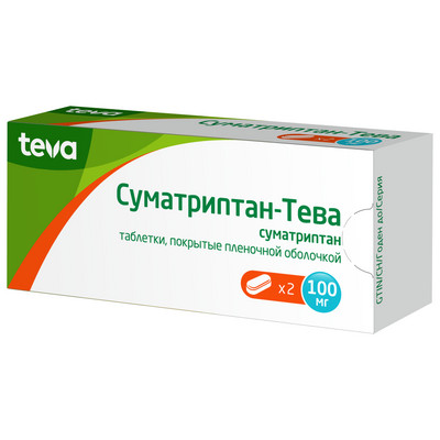 Суматриптан-Тева таб. 100мг №2 от мигрени Рх