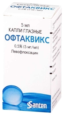 Офтаквикс гл. капли фл. 0,5% 5мл (Левофлоксацин)при воспалит.забол.глаз Рх