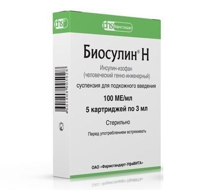 Биосулин Н сусп. 100МЕ/мл 3мл картриджи №5