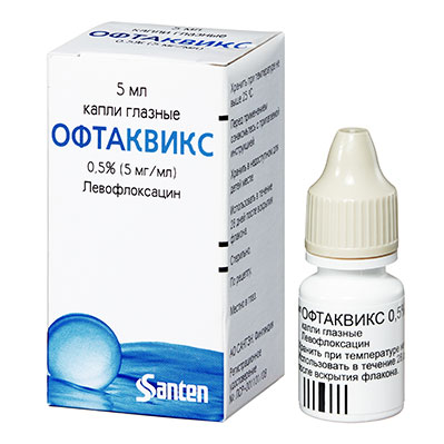 Офтаквикс гл. капли фл. 0,5% 5мл (Левофлоксацин)при воспалит.забол.глаз Рх