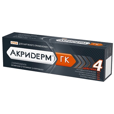 Акридерм ГК крем 15г (дерматозы+вторич.инфекция,микозы)